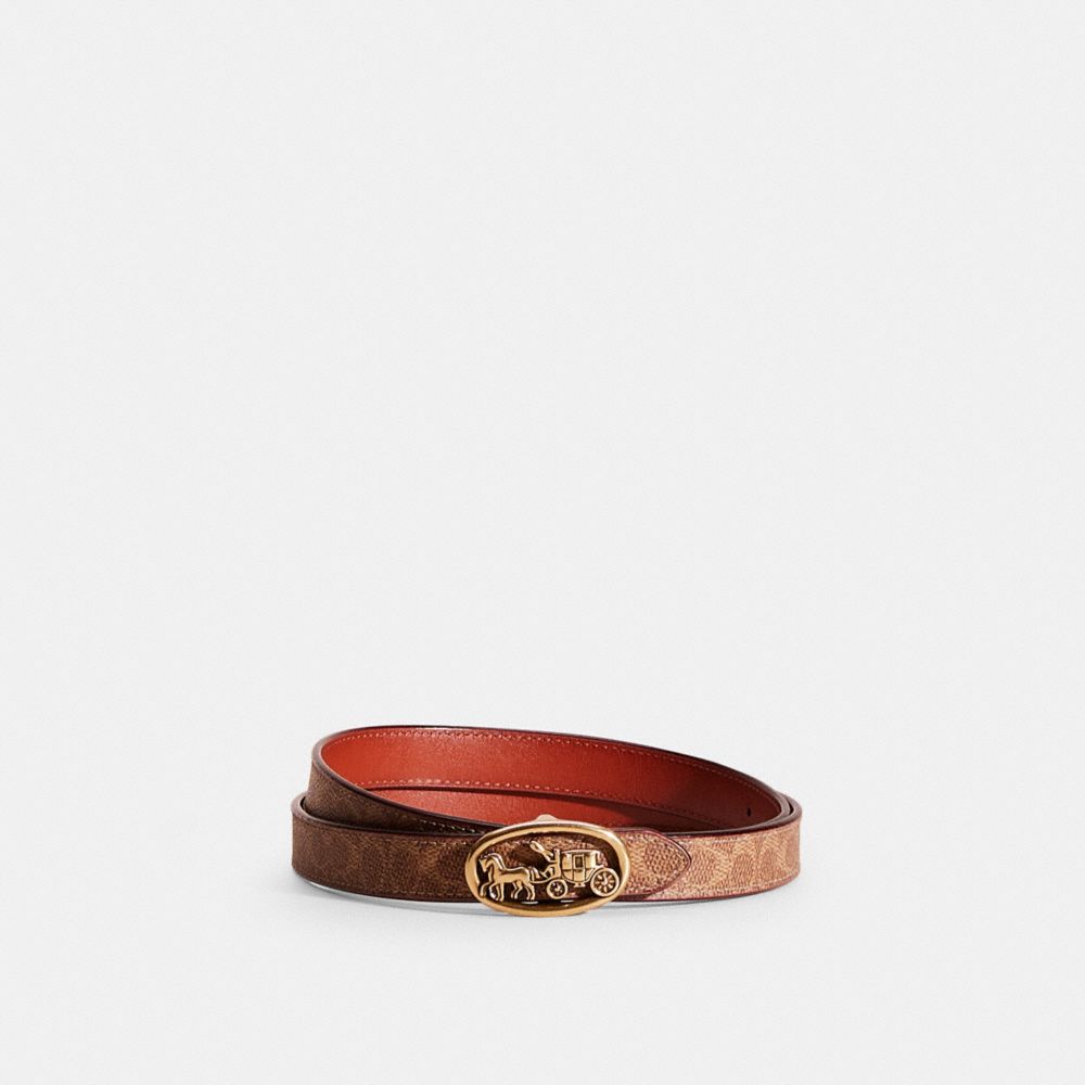 Coach Restored Horse And Carriage Medallion Buckle Reversible Belt, 20mm In Brass/tan/rust