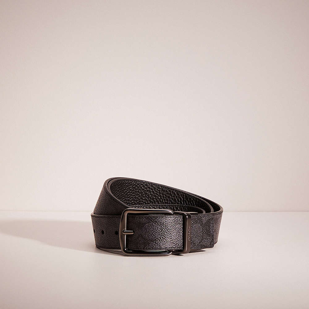 Coach Restored Plaque Buckle Cut To Size Reversible Belt, 38mm In Black/charcoal