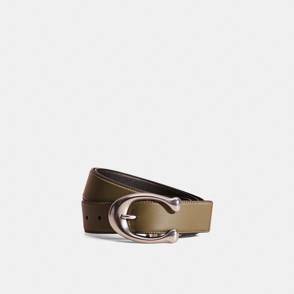 Coach Restored Signature Buckle Cut To Size Reversible Belt, 38mm In Army Green/black