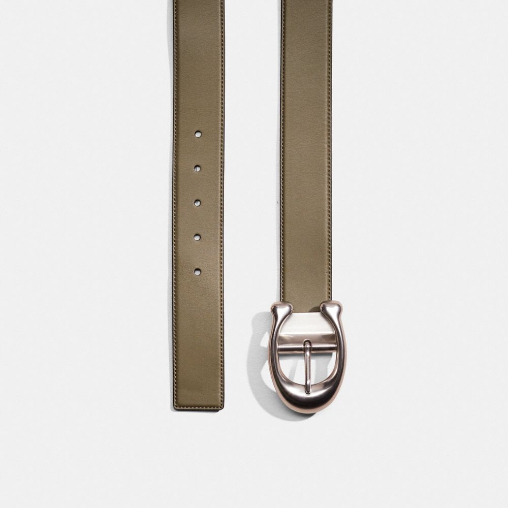 Coach Restored Signature Buckle Cut To Size Reversible Belt, 38mm In Army Green/black