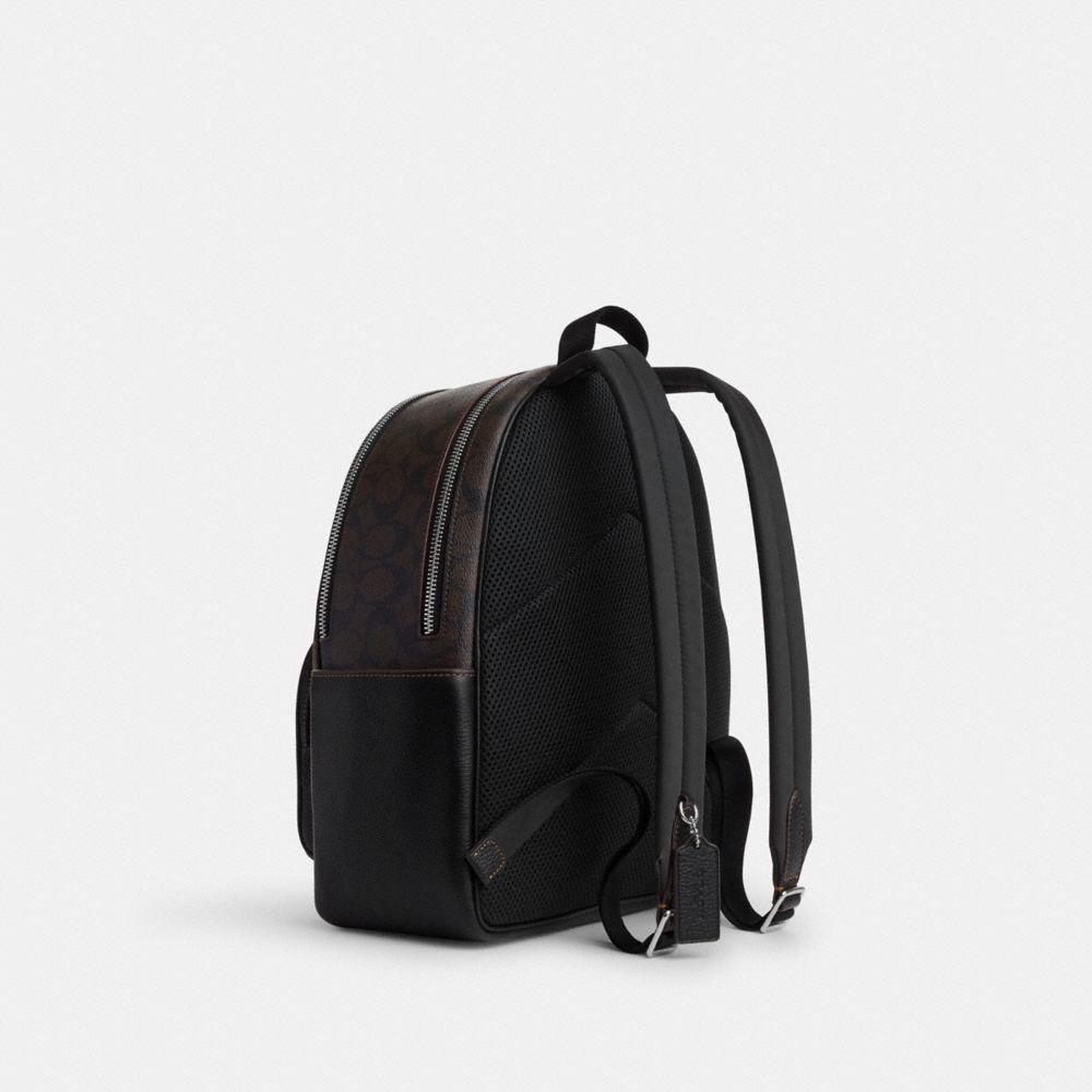 COACH®,COURT BACKPACK WITH SIGNATURE CANVAS AND LEOPARD PRINT,Silver/Light Saddle Multi,Angle View
