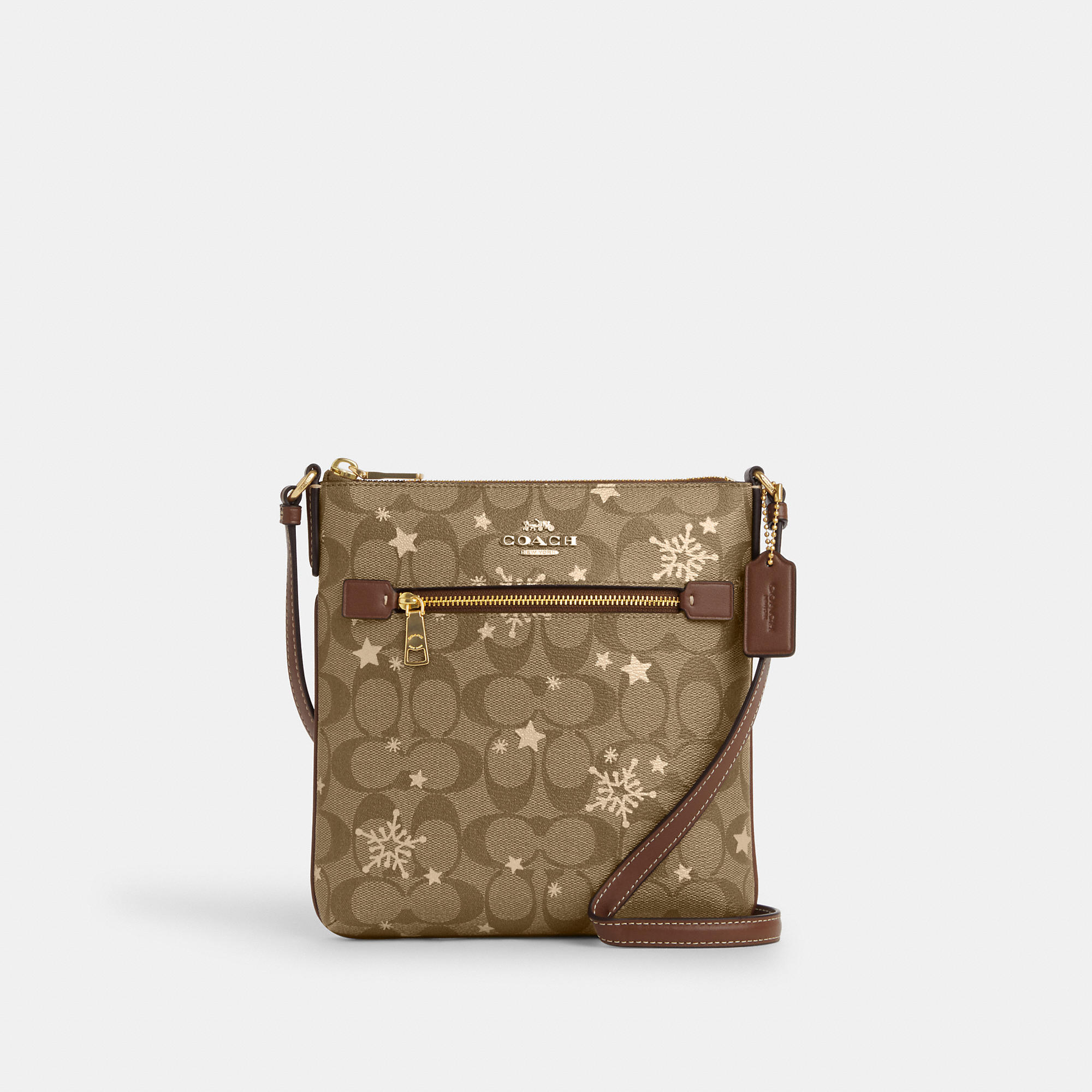 Coach Mini Rowan File Bag In Signature Canvas With Star And Snowflake Print In Yellow