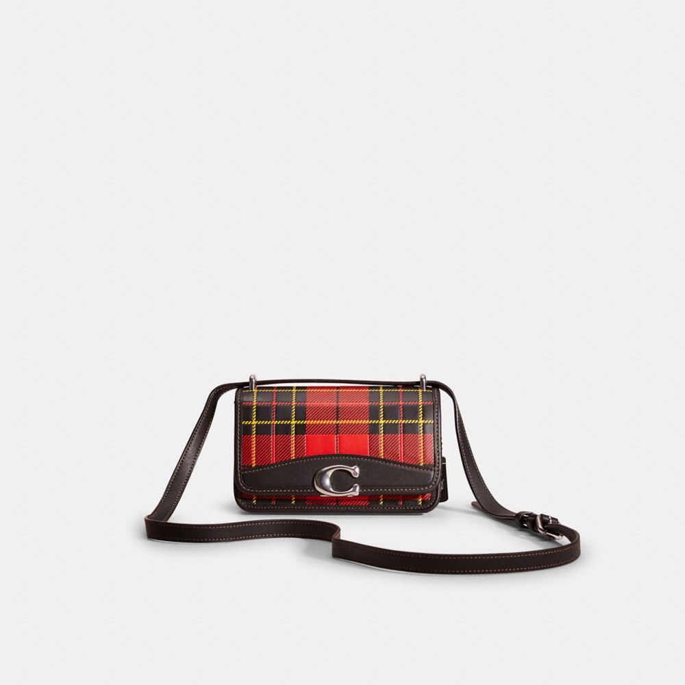 Coach Restored Bandit Crossbody With Plaid Print In Silver/sport Red Multi