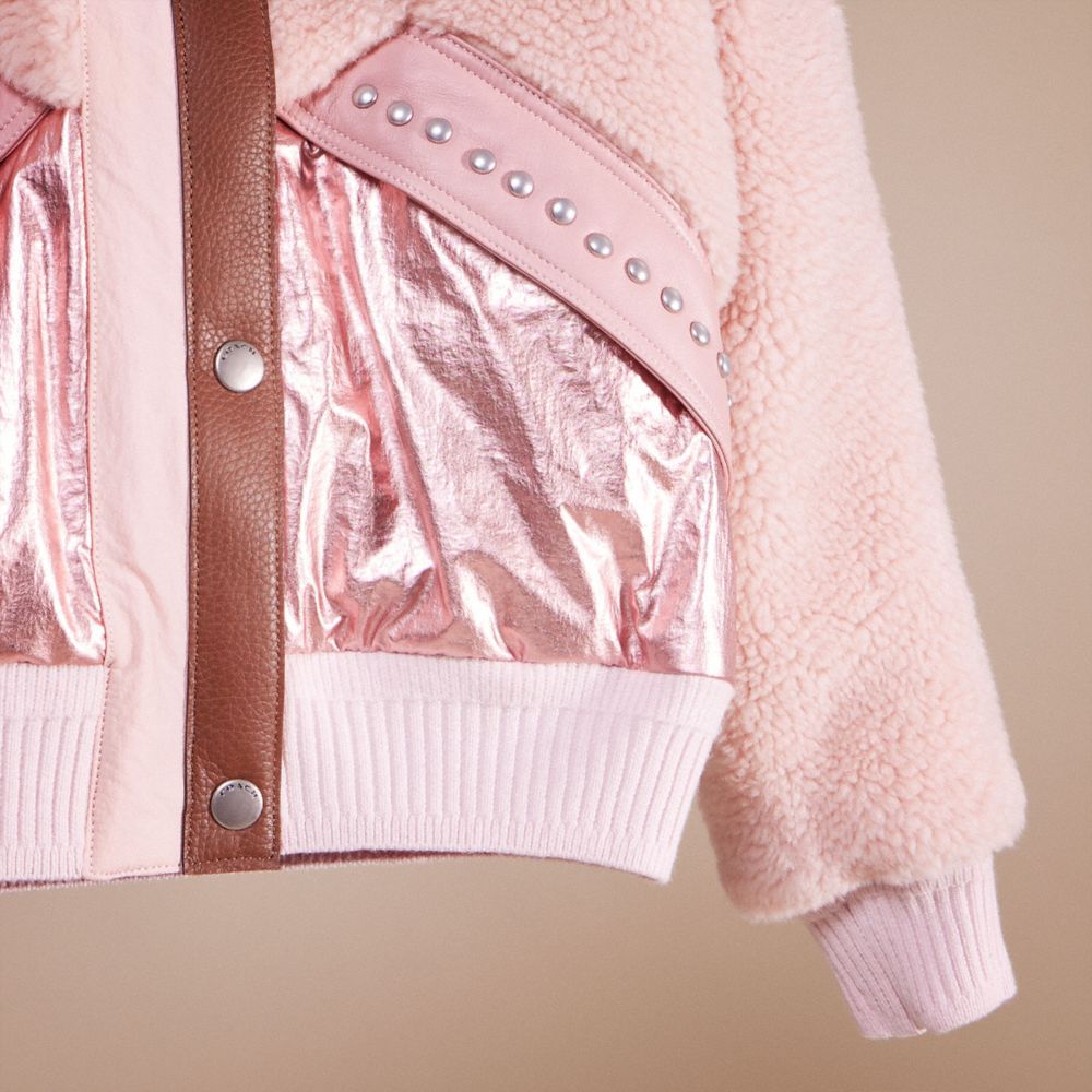 Shop Coach Upcrafted Pieced Fleece Jacket In Pink