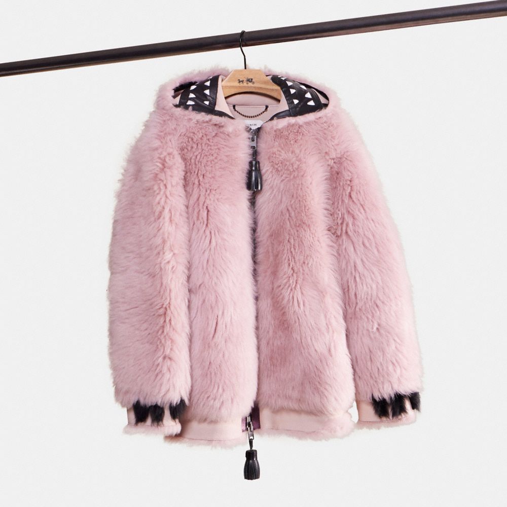 Shop Coach Upcrafted Rexy Shearling Hoodie In Mauve