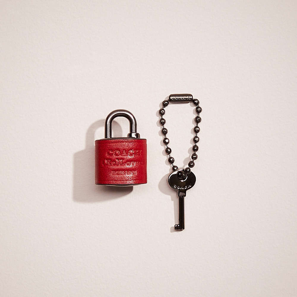 Coach Remade Padlock And Key Bag Charm In Red Multi