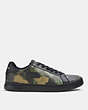 COACH®,CLIP LOW TOP SNEAKER IN SIGNATURE CANVAS WITH CAMO PRINT,Mixed Materials,Gunmetal/Green Multi,Angle View
