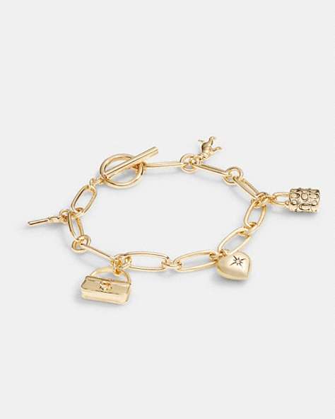 COACH®,ICONIC CHARM CHAIN BRACELET,Plated Brass,Gold,Front View