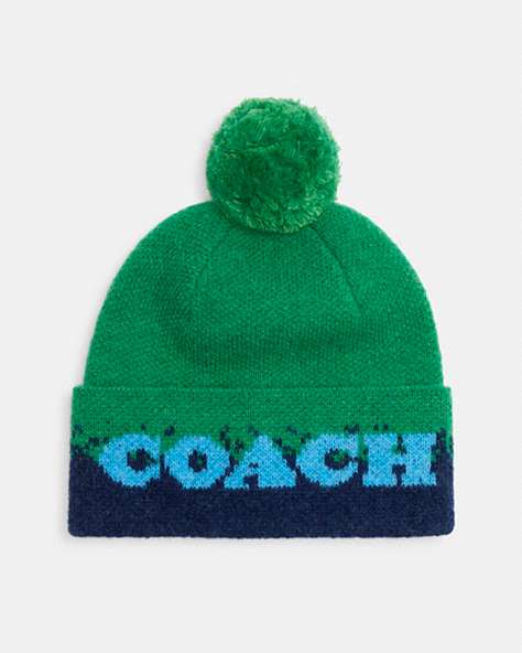 COACH®,OMBRE PRINT BEANIE,Green Multi,Front View