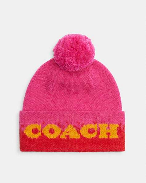 COACH®,OMBRE PRINT BEANIE,Pink/Multi,Front View
