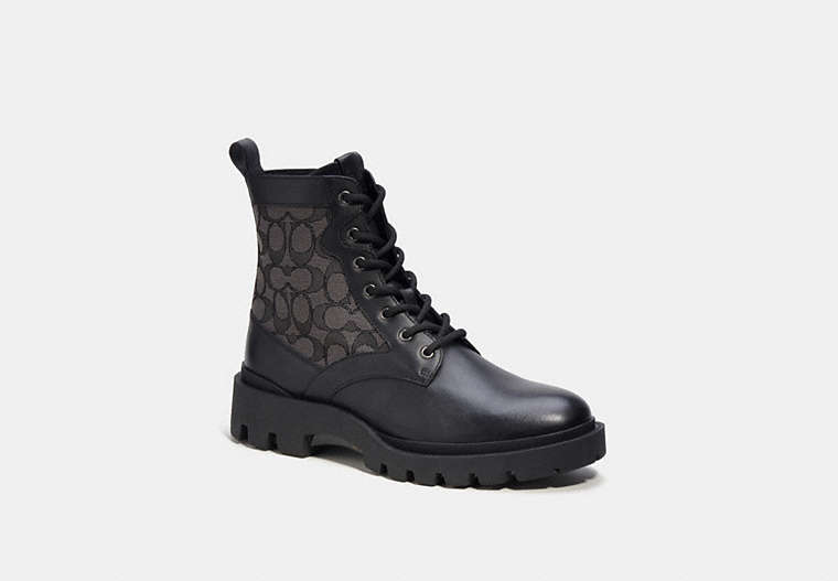 COACH®,CITYSOLE BOOT WITH SIGNATURE JACQUARD,Mixed Materials,Black/Charcoal,Front View