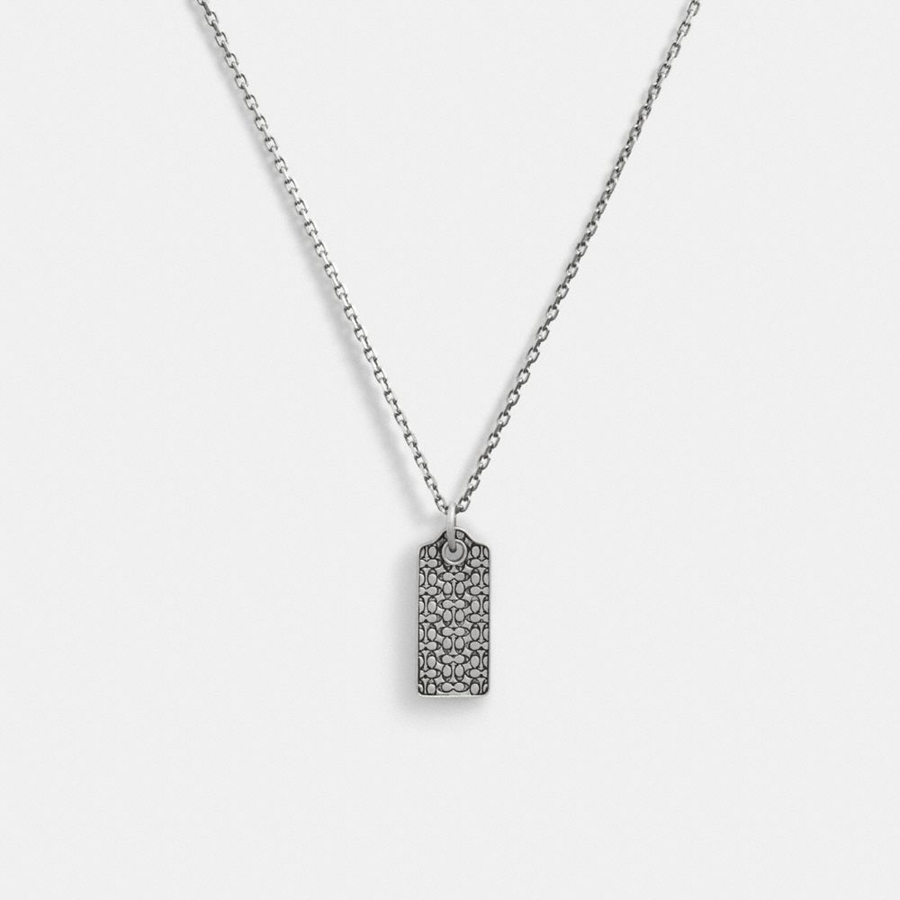 Coach Sterling Silver Quilted Hangtag Long Pendant Necklace