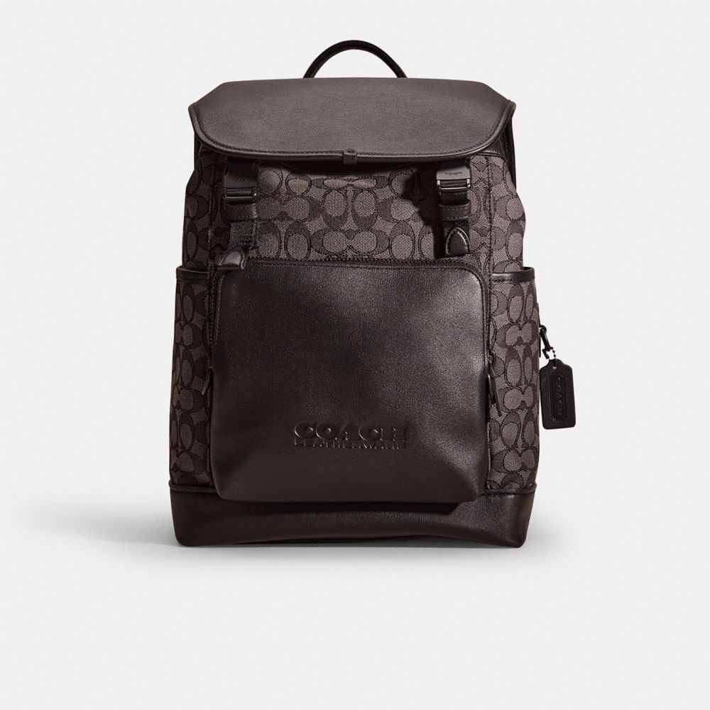 Coach Restored League Flap Backpack In Signature Jacquard