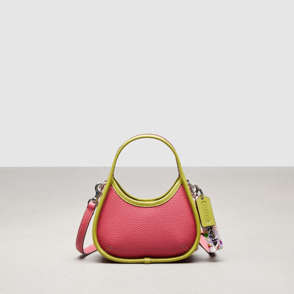 Coach Mini Ergo Bag With Crossbody Strap In Topia Leather In Strawberry Haze/lime Green