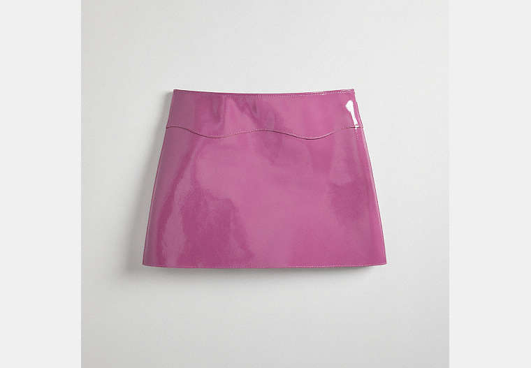 COACH®,Wavy Mini Skirt in Crinkle Patent Coachtopia Leather ,Coachtopia Leather,Lilac Berry,Front View