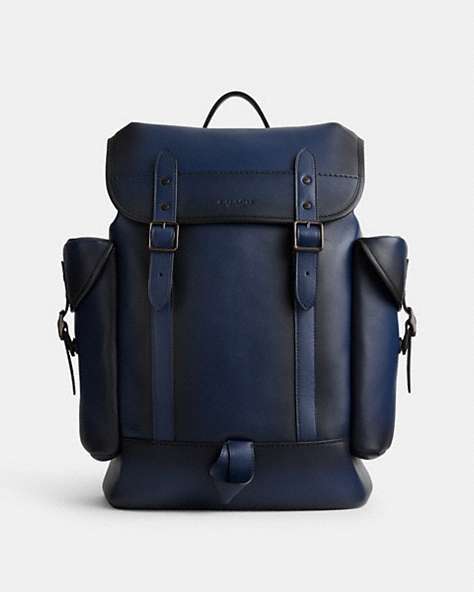 COACH®,HITCH BACKPACK,Glovetanned Leather,Extra Large,Deep Blue,Front View