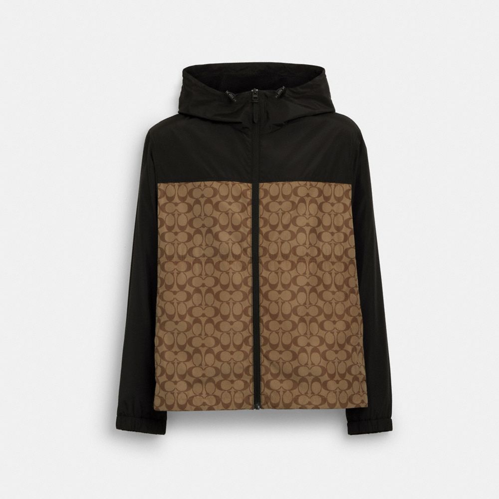 COACH®,Signature Full Zip Windbreaker,Mesh,Polyester,Windbreaker,Drawstring,Color Block,Logo,Casual,Multi Color,Front View