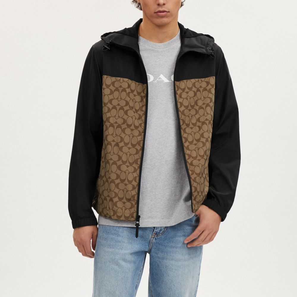 COACH®,Signature Full Zip Windbreaker,Mesh,Polyester,Windbreaker,Drawstring,Color Block,Logo,Casual,Multi Color,Scale View