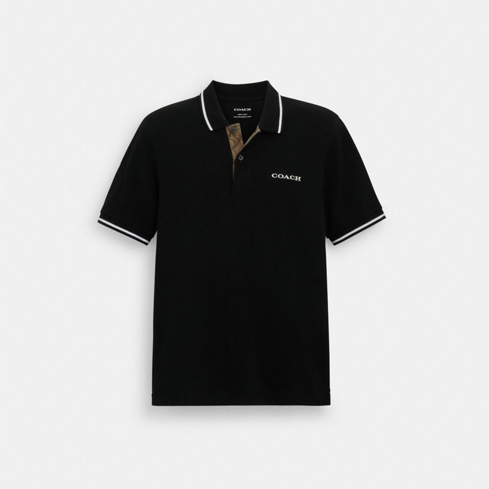 COACH®,Signature Trim Polo,Cotton,Polo Shirt,Logo,Piping,Casual,Black,Front View