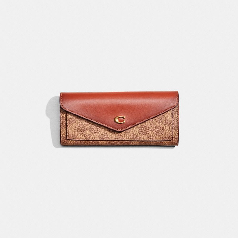 Coach Restored Wyn Soft Wallet In Colorblock Signature Canvas In Brass/tan/rust