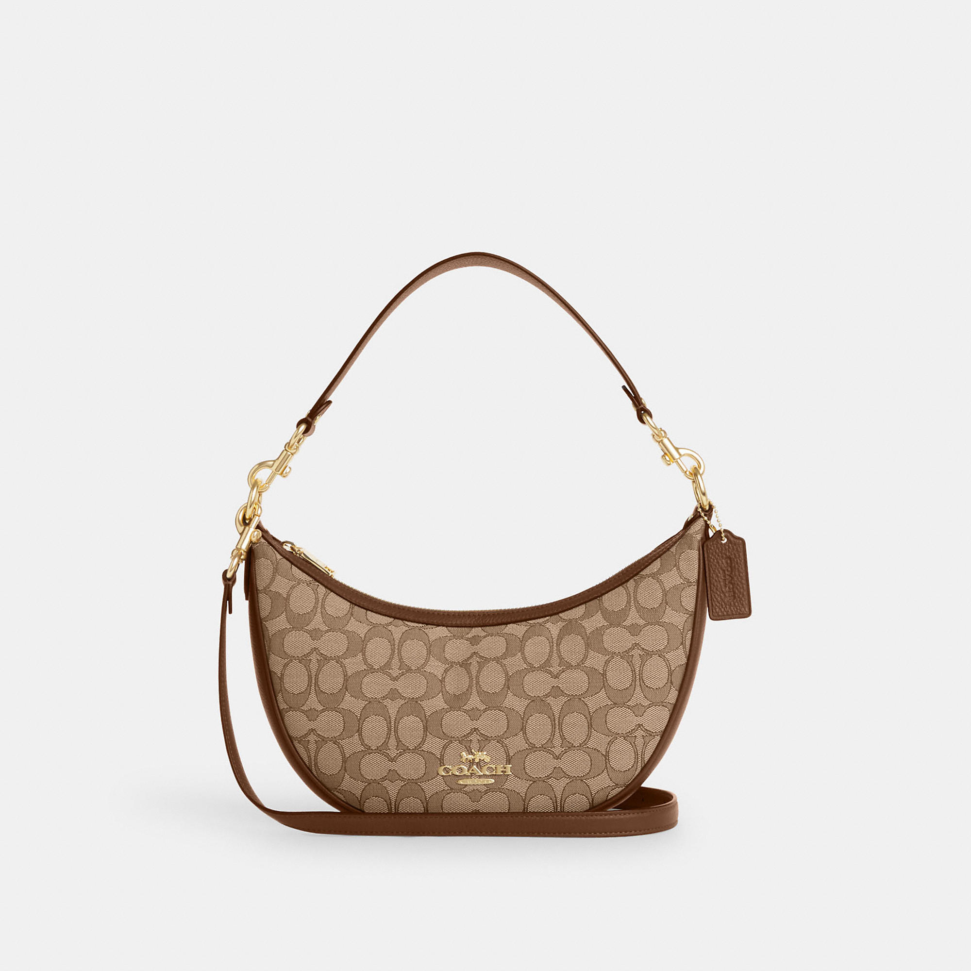 Shop Coach Outlet Aria Shoulder Bag In Signature Jacquard In Brown