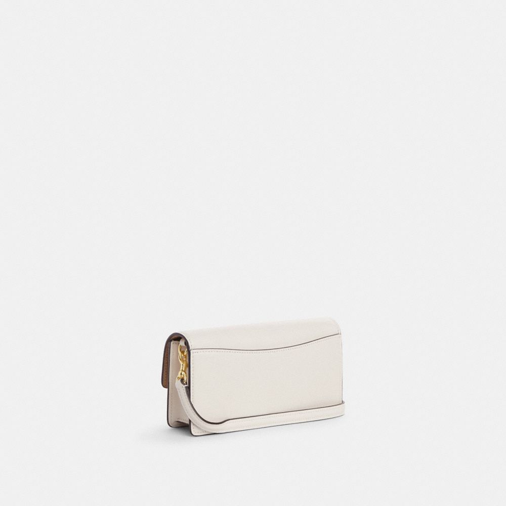 COACH®,Eliza Small Flap Crossbody,Calfskin Leather,Crossbody,Clutch,Logo,Gold Metal,Casual,White,Angle View
