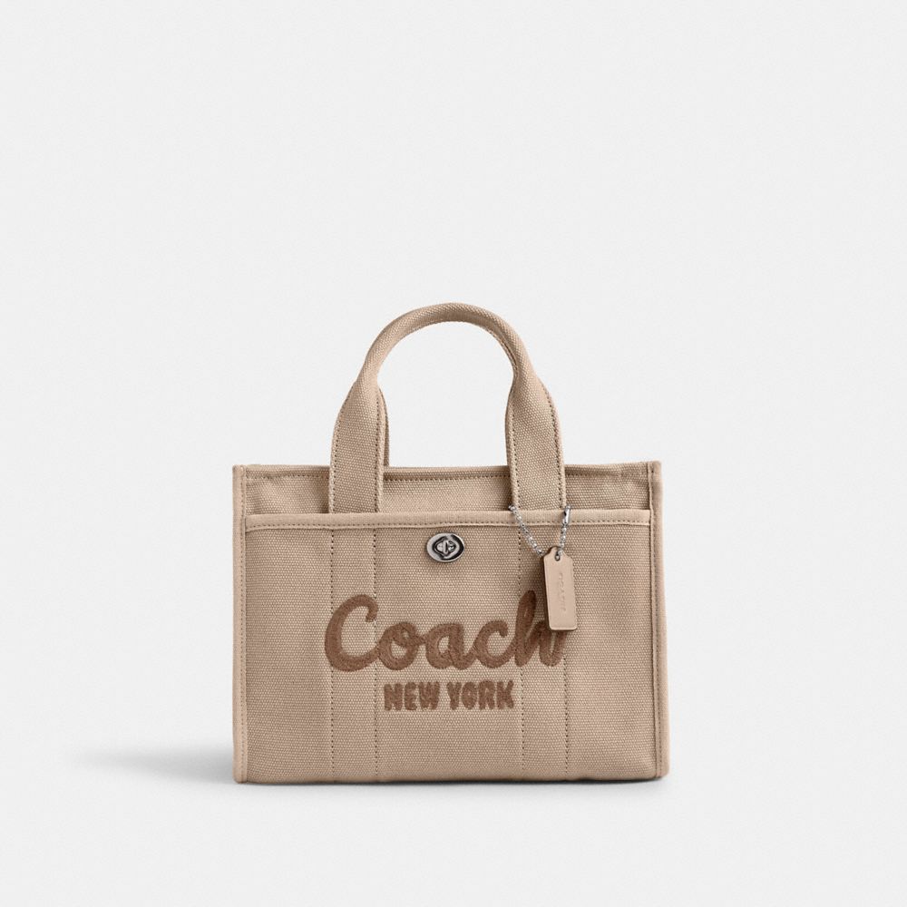 COACH®,Cargo Tote Bag 26,Cotton,Leather,Canvas,Crossbody,No Embellishment,Compact,Casual,Beige,Front View