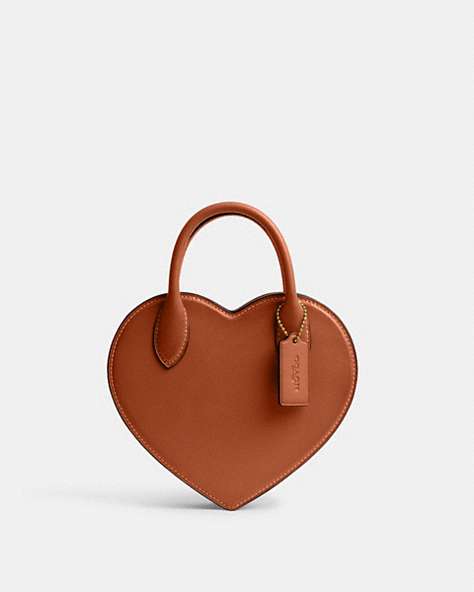 COACH®,HEART BAG IN REGENERATIVE LEATHER,Glovetanned Leather,Small,Runway,Brass/Burnished Amber,Front View