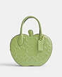 COACH®,APPLE BAG IN SIGNATURE LEATHER,Patent Leather,Runway,Brass/Green,Front View