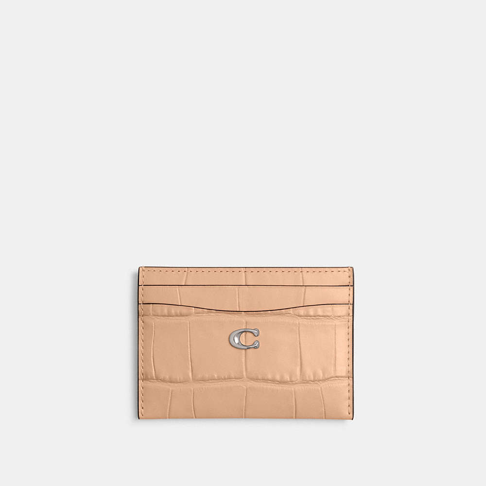 Coach Logo Plaque Embossed Card Case In Silver/buff