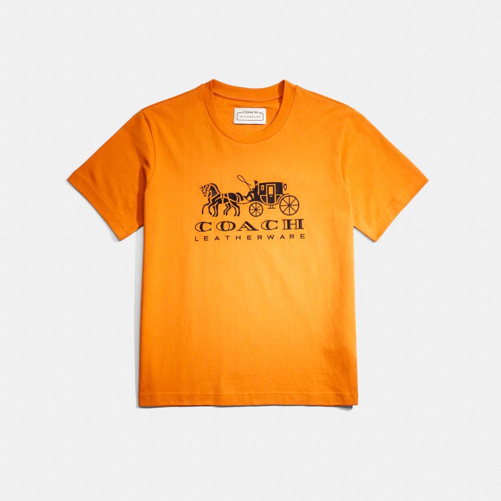 Coach Restored Horse And Carriage T Shirt In Organic Cotton In Papaya