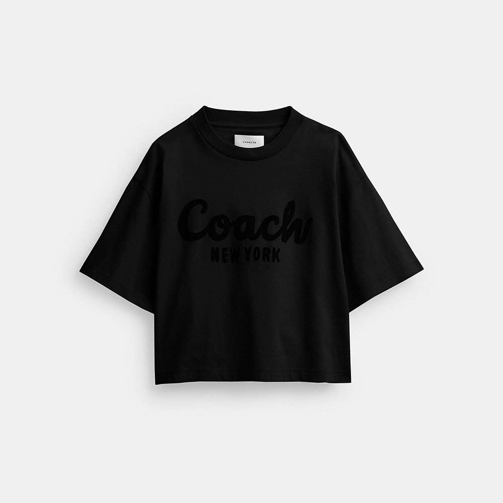 Coach Cursive Signature Cropped T Shirt In Black
