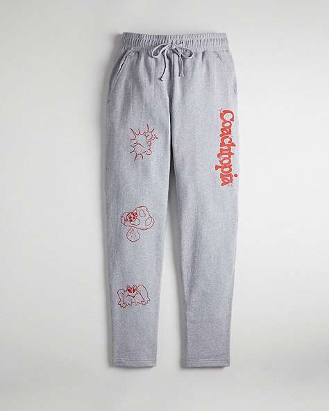 COACH®,Graphic Jogger Pants in 93% Recycled Cotton ,Grey Multi.,Front View