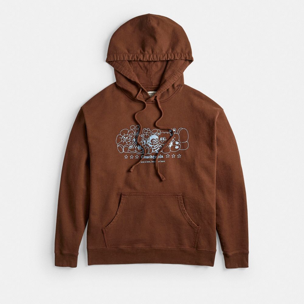 Coach Outlet Hoodie With Coachtopia Creatures Print In Brown