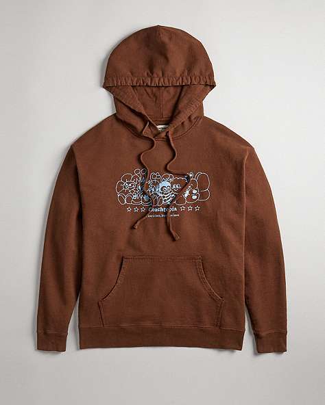 COACH®,Hoodie in 92% Recycled Cotton: Coachtopia Creatures,Dark Brown Multi,Front View