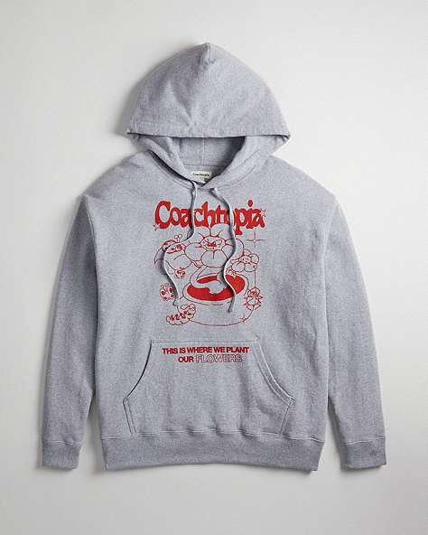 COACH®,Hoodie in 94% Recycled Cotton: Flower Pot,Grey Multi.,Front View