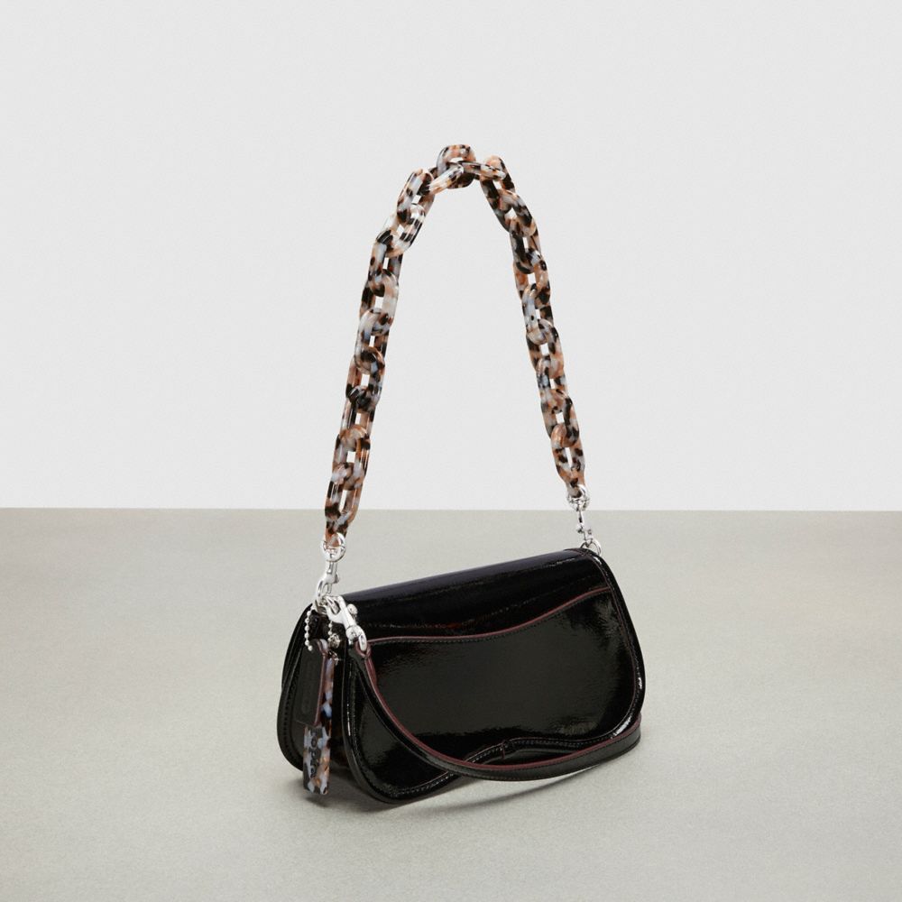 COACH®,Wavy Dinky in Crinkled Patent Coachtopia Leather,Black,Angle View