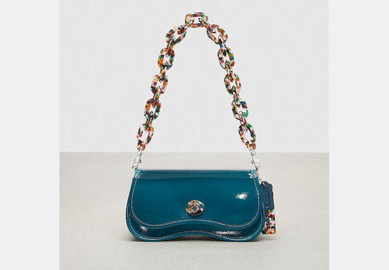 COACH®,Wavy Dinky in Crinkled Patent Coachtopia Leather,Deep Turquoise,Front View