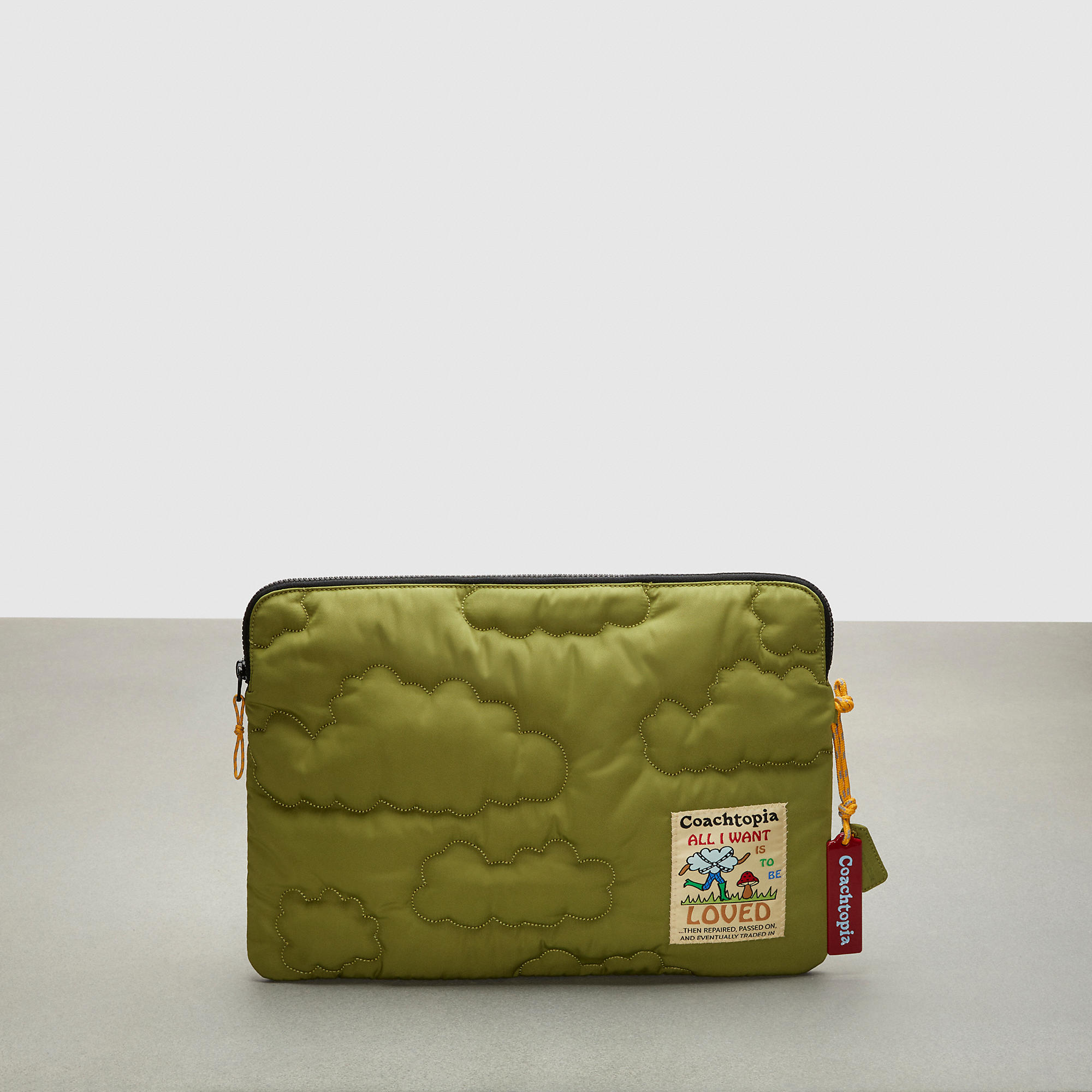 Coach Outlet Quilted Cloud Laptop Sleeve In Green