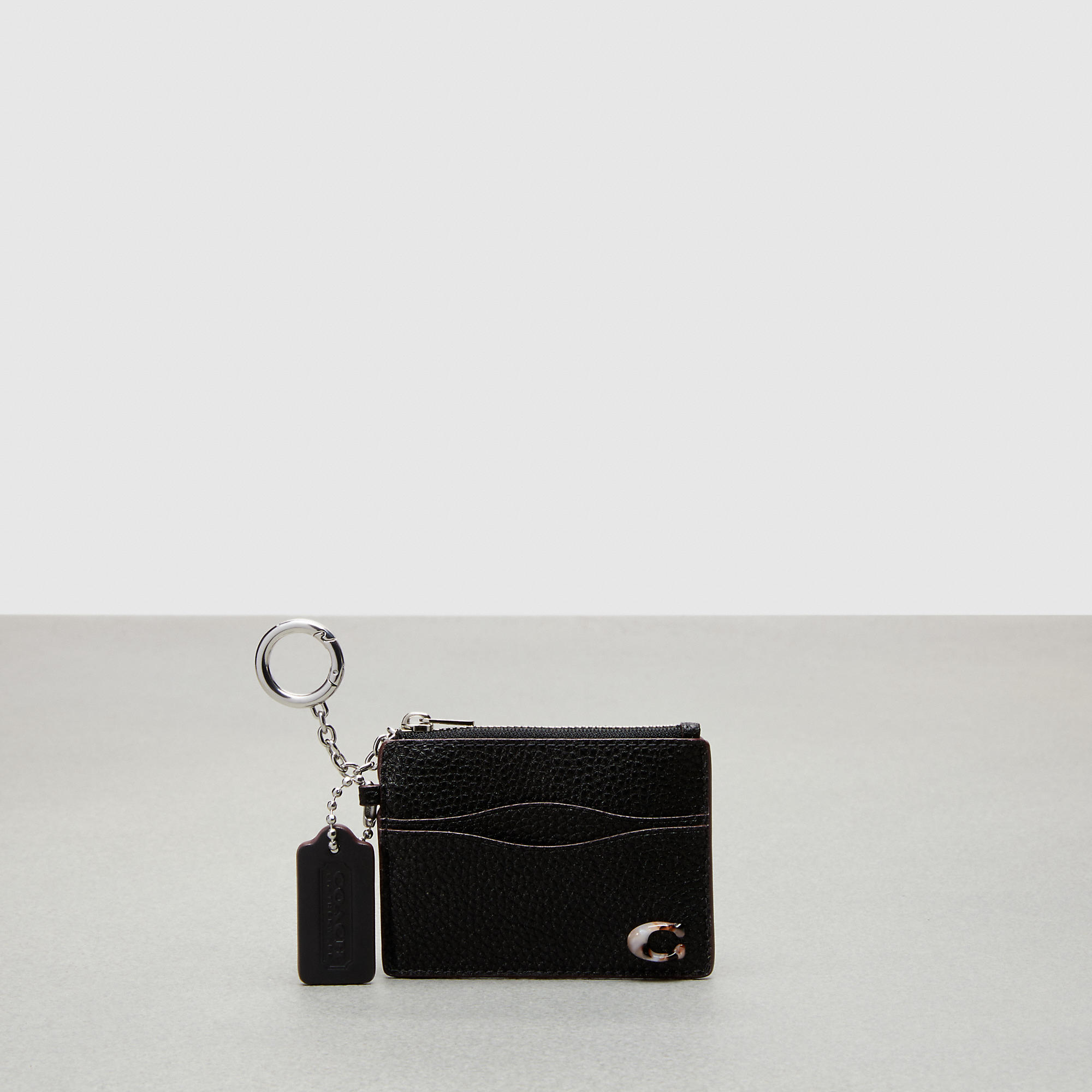 Coach Outlet Wavy Zip Card Case With Keyring In Black