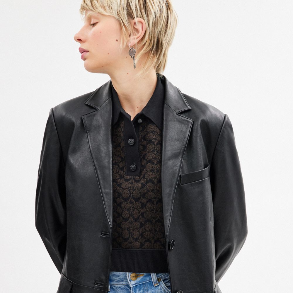 Shop Coach Leather Blazer In Black