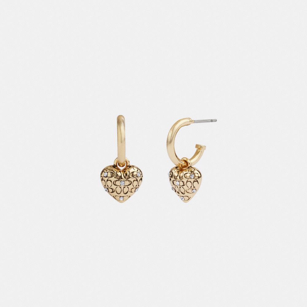 Coach Quilted Signature Heart Huggie Earrings In Gold