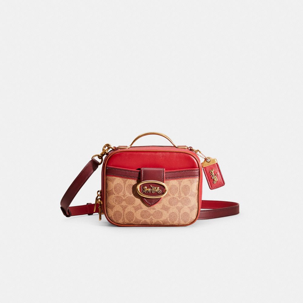 Coach Restored Riley Lunchbox Bag In Colorblock Signature Canvas In Brass/tan Red Apple Multi