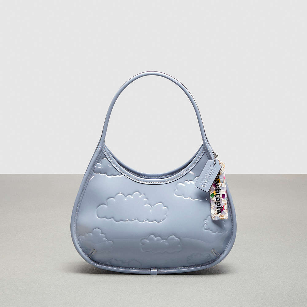 Coach Ergo In Crinkled Patent Leather: Embossed Cloud Print In Blue