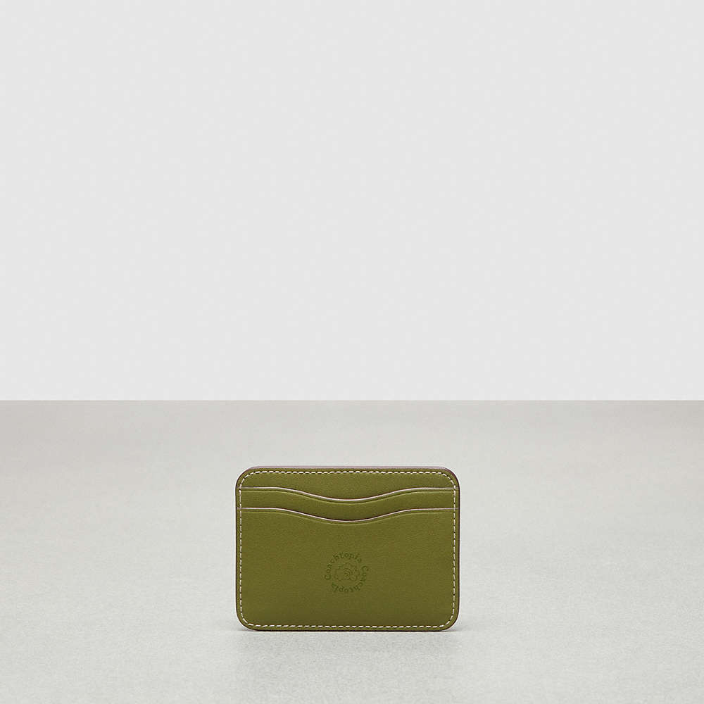 Shop Coach Wavy Card Case In Topia Leather With Butterfly Print In Olive Green Multi