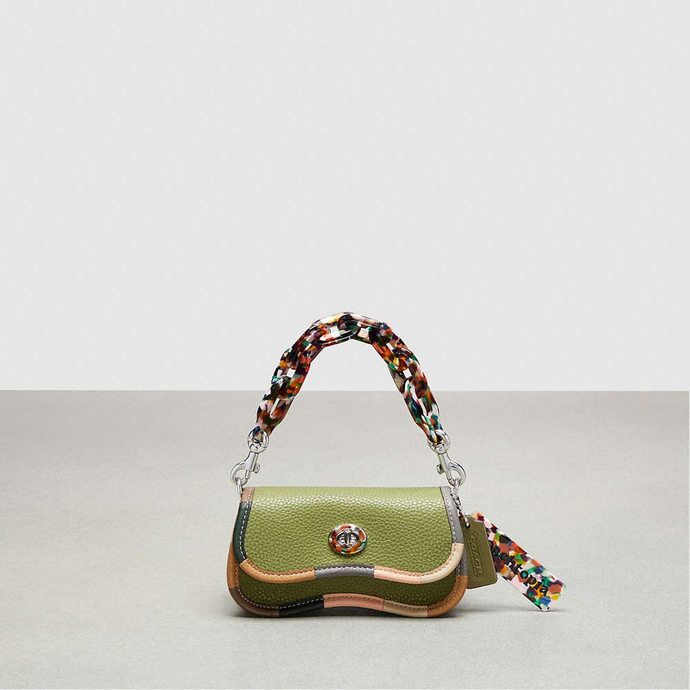 Coach Mini Wavy Dinky Bag In Topia Leather With Upcrafted Scrap Binding In Green