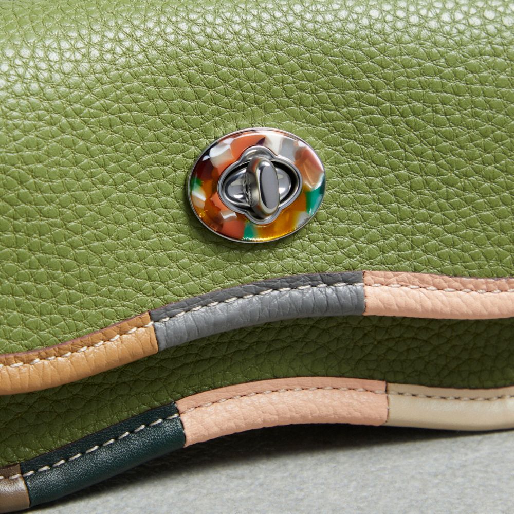 Shop Coach Mini Wavy Dinky Bag In Topia Leather With Upcrafted Scrap Binding In Olive Green Multi