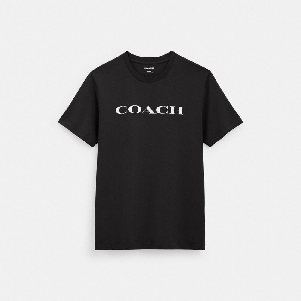 COACH®,Signature T-Shirt In Organic Cotton,Cotton,T Shirt,No Embellishment,Casual,Black,Front View