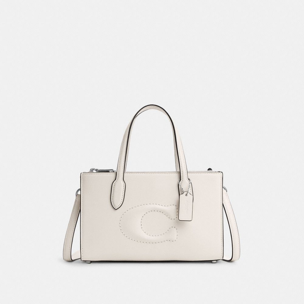 COACH®,Nina Small Tote Bag,Calf Hair,Leather,Tote,Logo,Embossed,Casual,White,Front View