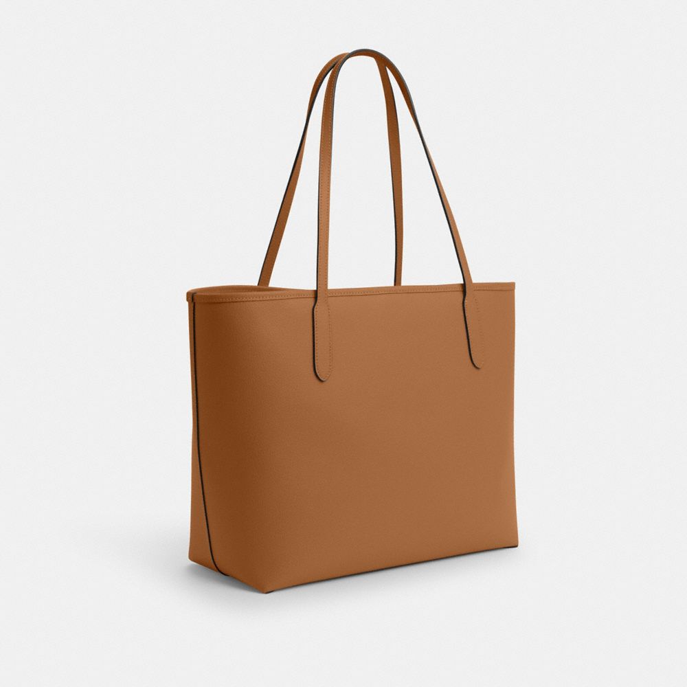 COACH®,City Tote Bag,Leather,Tote,Logo,Casual,Brown,Angle View